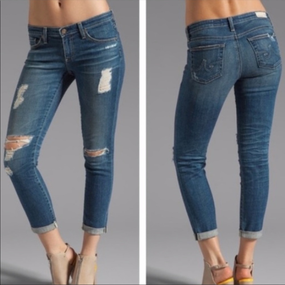 Ag Distressed Stilt Roll-up Skinny Jeans